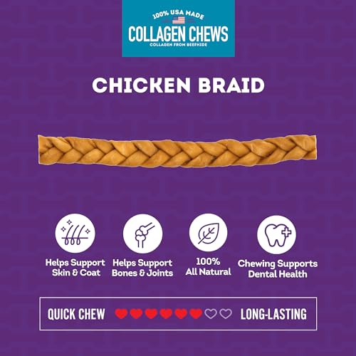 Treatly USA Collagen Braids 12-13" Dog Chew Treats - Chicken Marinade Flavor, 3 Count/1 Pack