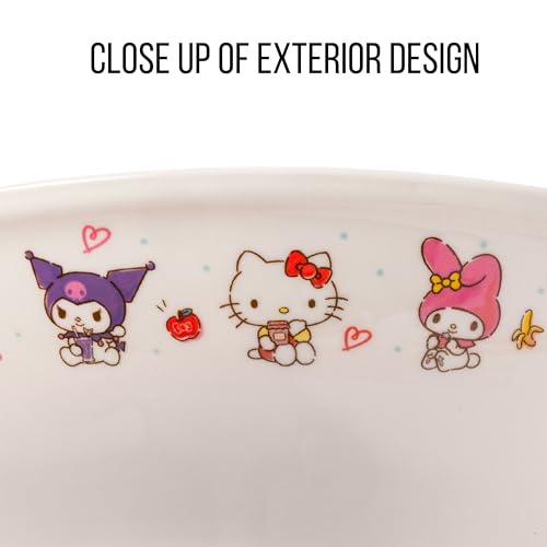 Silver Buffalo Hello Kitty and Friends Little Twin Stars, Pompompurin, Pochacco, Cinnamoroll, Kuromi, My Melody, and Keroppi Ceramic Ramen Noodle Rice Bowl with Chopsticks, Microwave Safe, 30 Ounces