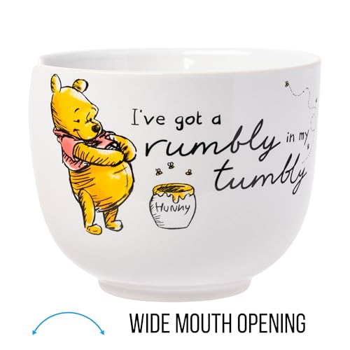 Silver Buffalo Disney Winnie the Pooh Rumbly in My Tumbly Ceramic Ramen Noodle Rice Bowl with Chopsticks, Microwave Safe, 20 Ounces