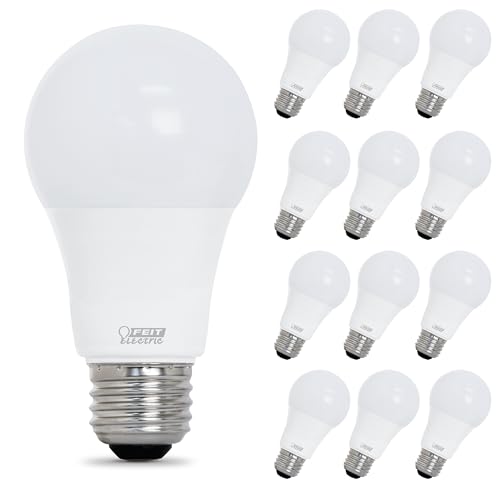 Feit Electric A19 LED Light Bulb, 75W Equivalent, Dimmable, 1100 Lumens, E26 Standard Base, 3000K Bright White, 90 CRI, Standard Light Bulb, Damp Rated, 22-Year Lifetime, OM75DM/930CA/2/6, 12 Pack