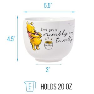 Silver Buffalo Disney Winnie the Pooh Rumbly in My Tumbly Ceramic Ramen Noodle Rice Bowl with Chopsticks, Microwave Safe, 20 Ounces