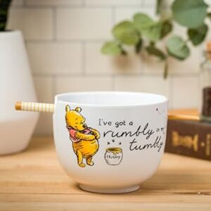 Silver Buffalo Disney Winnie the Pooh Rumbly in My Tumbly Ceramic Ramen Noodle Rice Bowl with Chopsticks, Microwave Safe, 20 Ounces