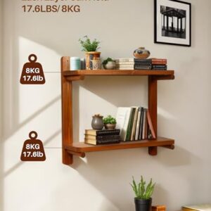 SUMGAR 24 Inch Floating Shelves for Wall Mounted Shelving Unit All Pine Wood 2 Tier Large Shelf for Bedroom Living Room Office Bathroom Home Decoration Storage Plant Photo Display Mid Century Modern