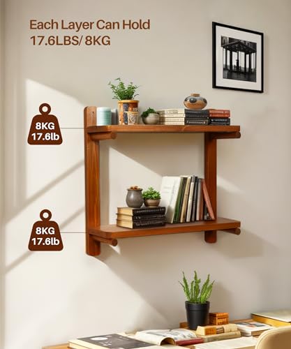 SUMGAR 24 Inch Floating Shelves for Wall Mounted Shelving Unit All Pine Wood 2 Tier Large Shelf for Bedroom Living Room Office Bathroom Home Decoration Storage Plant Photo Display Mid Century Modern