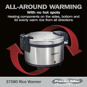 Proctor Silex Commercial 60 Cup / 14 Liter Rice Warmer, Double-Wall Insulated, Heated Hinged Lid, Nonstick Pot, Maintain Food Safe Temperatures Up to 12 Hours, Conforms to NSF, 37580