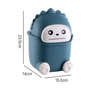 Cute Desktop Trash Can Plastic Creative Mini Lovely Living Room Dining Table Wastebasket with Lid Small Plastic Storage Bin for Home Children Bedroom (Dark Blue Monster)