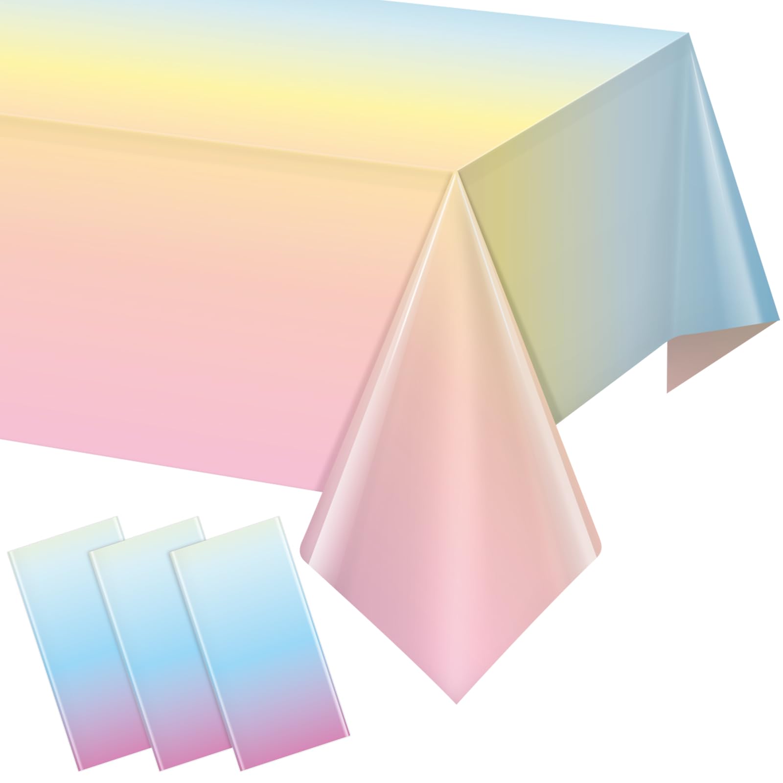 3 Pack Pastel Rainbow Plastic Tablecloth Party Decorations, Pastel Disposable Table Covers for Rectangle Tables, Rainbow Table Cloth for Birthday Baby Shower Wedding Party Supplies, 54x108Inch