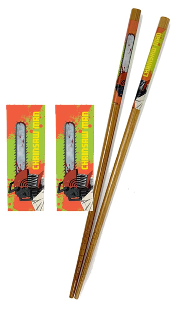 Just Funky Chainsaw Man Chopsticks Set of 2 – Chainsaw Man Merch - Includes 2 Sets of Bamboo Chopsticks - 8.85 Inches Long Anime Chopsticks