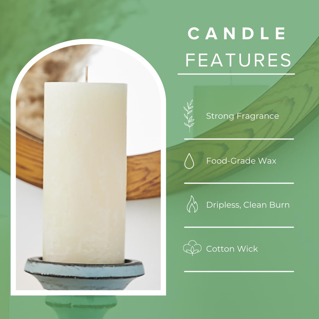 Simply Soson 3x6 inch Ivory Rustic Eucalyptus and Sage Pillar Scented Candle - 3 Pack - for Home Decor, Aromatherapy, Weddings, Restaurants, Spa, Church