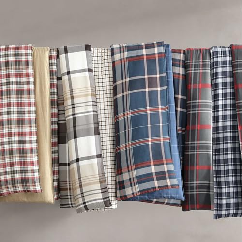 Eddie Bauer - King Duvet Cover Set, Reversible Microsuede Bedding Set with Matching Shams, Casual Home Decor (Normandy Plaid Black, King)