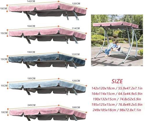 BTURYT 210D Patio Swing Canopy Cover 2 Or 3 Seater Sizes Waterproof Seat Chair Awning Sun Shade Roof Anti-Uv Garden Hammock Replacement Canopy (Swing Seat Canopy only)