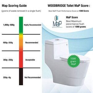 WOODBRIDGEE One Piece Toilet with Soft Closing Seat, Chair Height, 1.28 GPF Dual, Water Sensed, 1000 Gram MaP Flushing Score Toilet with Chorme Button, White,B0940-F-C