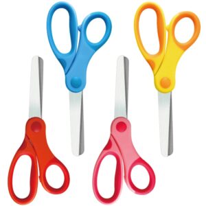 kids scissors,scissors for school,soft comfort-grip handles blunt kids safety scissors for supplies home student classroom craft scissors 5.5 inch blue pink red yellow children scissors