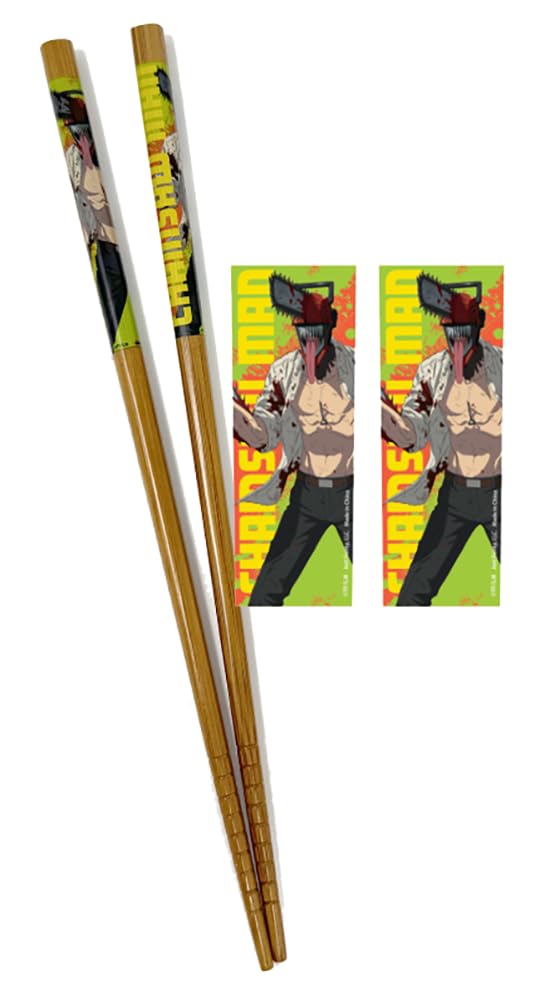 Just Funky Chainsaw Man Chopsticks Set of 2 – Chainsaw Man Merch - Includes 2 Sets of Bamboo Chopsticks - 8.85 Inches Long Anime Chopsticks