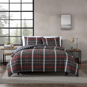 eddie bauer - queen duvet cover, reversible bedding set with matching shams, cozy home decor (willow plaid grey, queen)