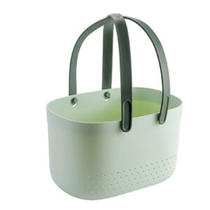 enforose portable shower caddy basket with ventilation holes large capacity plastic storage basket with handles for bathroom (green)