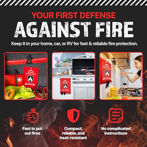 RESCUE GUARD Emergency Fire Blanket - 2 Pack, 40” x 40” Fireproof Fiberglass Blanket for Home Safety, Swift, Safe Protection for Your Home & Kitchen