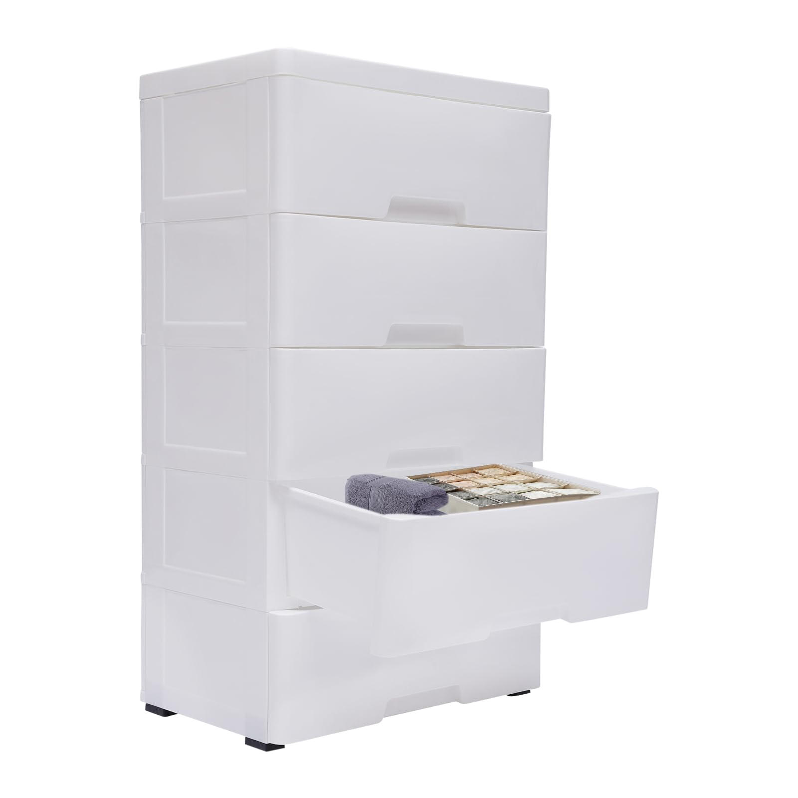 Fermoirper Storage Drawers 5 Drawer Storage Organizer 17.72 * 11.81 * 33.07in Plastic Drawers Stackable Clothes Drawer Plastic Dressers With Drawers Vertical Storage Tower（White）