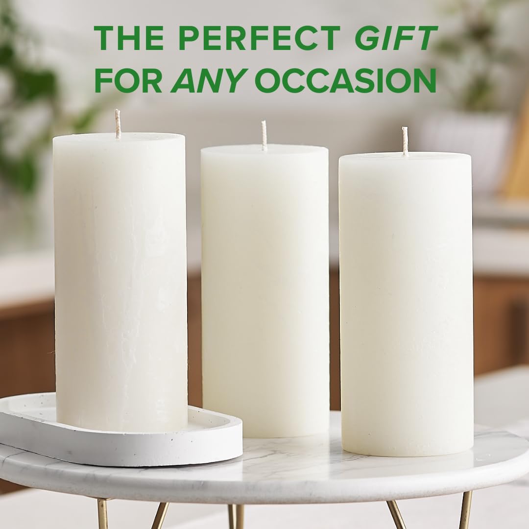 Simply Soson 3x6 inch Ivory Rustic Eucalyptus and Sage Pillar Scented Candle - 3 Pack - for Home Decor, Aromatherapy, Weddings, Restaurants, Spa, Church