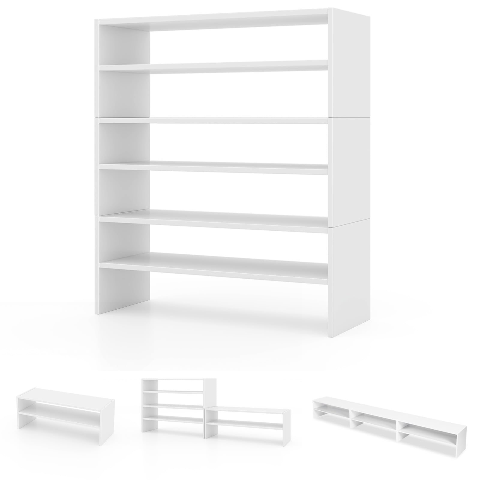 COSTWAY 6-Tier Shoe Rack, Extra Wide Shoe Shelf Organizer with Stackable Design, 31" Freestanding Storage Shoe Stand for Small Space Entryway Hallway Closet (White)