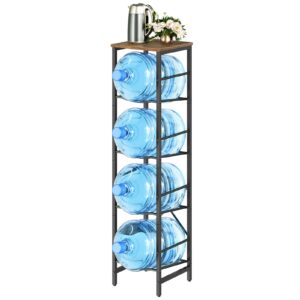 HOOBRO Water Jug Rack, Water Bottle Holder, 5 Gallon Water Jug Rack, 4-Tier Water Bottle Stand, Water Jug Stand, for Kitchen, Living Room, Office, Rustic Brown and Black BF02ST01