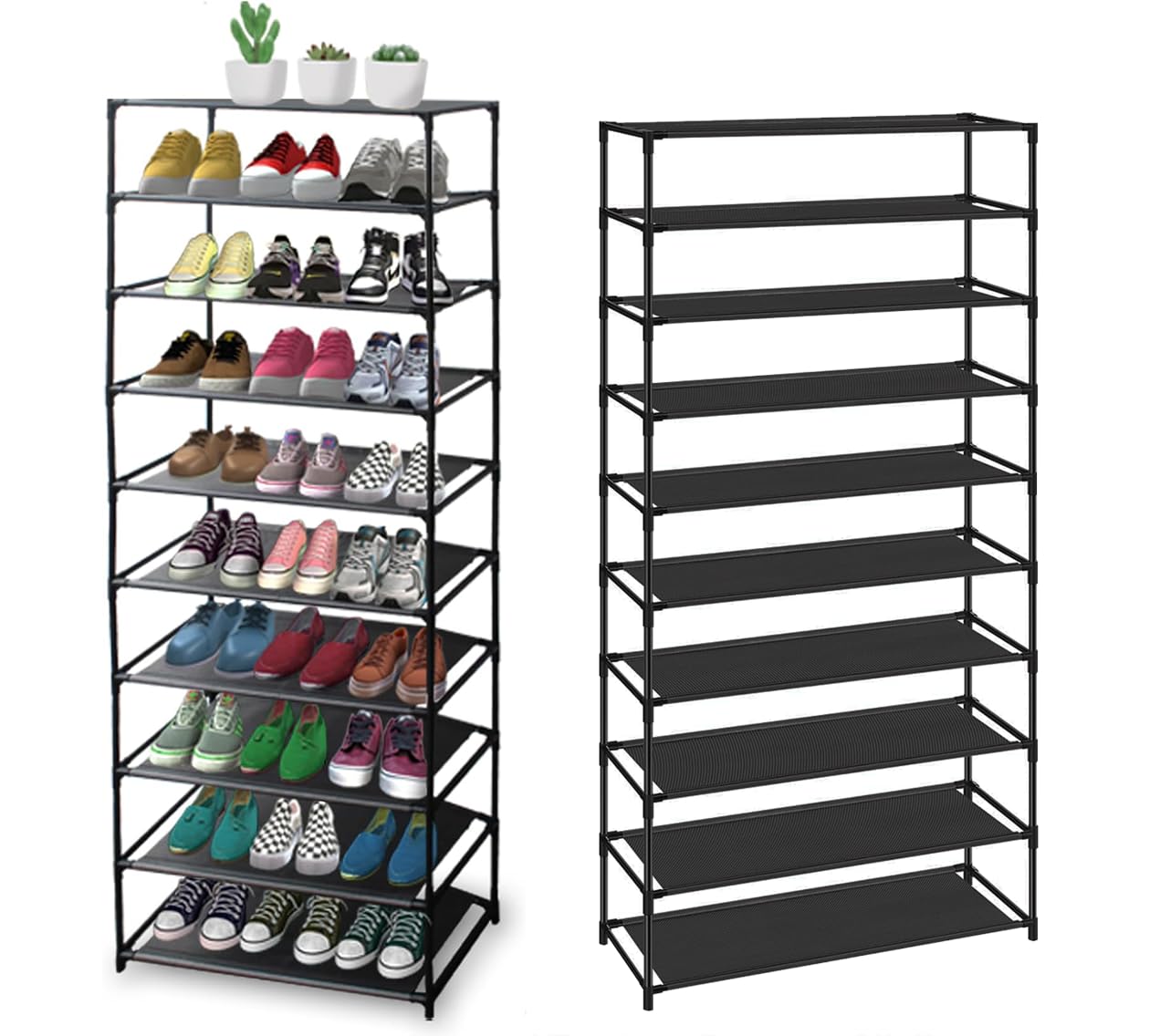 Generic 10 Tier 40 Pairs Shoe Rack, Stackable Sturdy Shoe Shelf, Tall Shoe Rack Organizer with Stainless Steel Frame (24.5 x 12 x 61.4) (L x W x H)