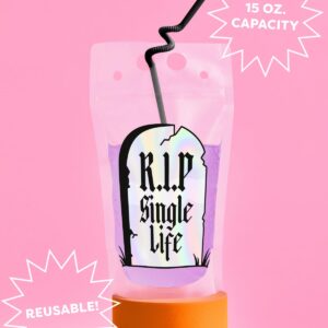 xo, Fetti Bachelorette RIP Single Life Drink Pouches - 15 pcs, Iridescent | Bachelorette Party Decorations, Bride or Die Drinkware, Bridesmaid Favor, Til Death Do Us Party + Bridal Shower Supplies