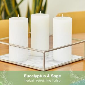 Simply Soson 3x6 inch Ivory Rustic Eucalyptus and Sage Pillar Scented Candle - 3 Pack - for Home Decor, Aromatherapy, Weddings, Restaurants, Spa, Church