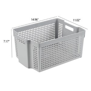 Vadidiya Stacking Plastic Storage Basket, 6-Pack Plastic Organizer Bins, Gray