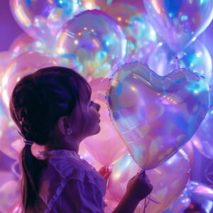 dua abang 9 PCS Heart Shaped Transparent Iridescent Balloons | Iridescent Party Decorations | Disco Party Supplies | 9 Heart Themed Holographic Decor Iridescent Balloons | Ribbon & Straw included