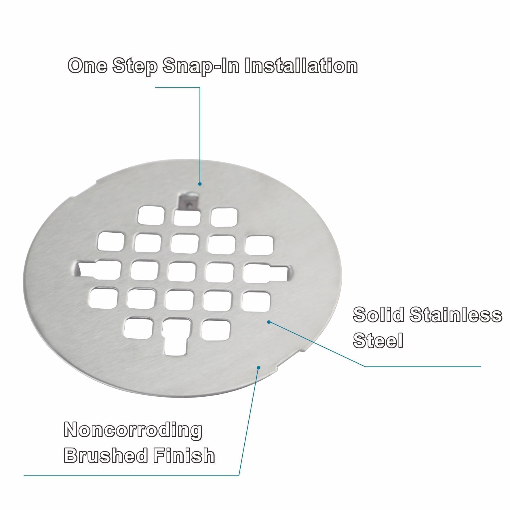 Brushed Nickel 4-1/4" OD Snap-in Shower Drain Cover Replacement, Welsan Stainless Steel Round Shower Strainer Grid Easy to Install