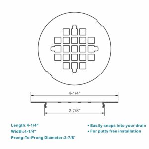 Brushed Nickel 4-1/4" OD Snap-in Shower Drain Cover Replacement, Welsan Stainless Steel Round Shower Strainer Grid Easy to Install