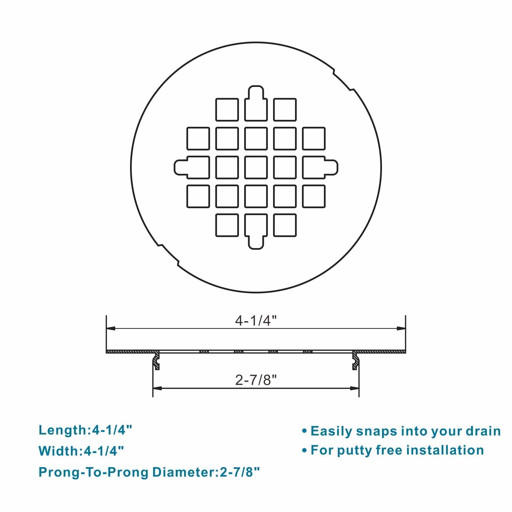 Brushed Nickel 4-1/4" OD Snap-in Shower Drain Cover Replacement, Welsan Stainless Steel Round Shower Strainer Grid Easy to Install