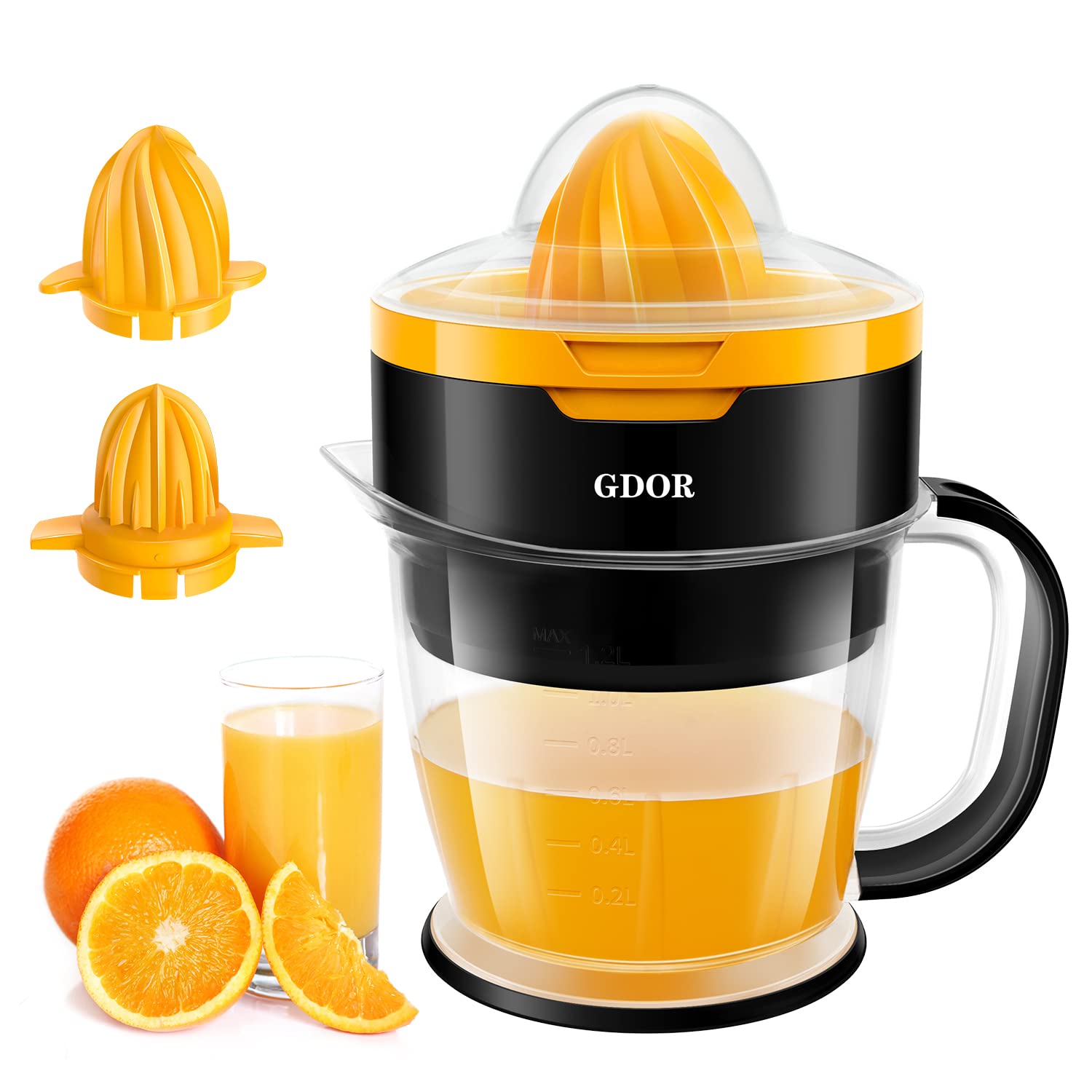 GDOR 41 Oz Citrus Juicer with Spiral-Shape Cone, Powerful Orange Juicer, Electric Juicer for Lemon, Lime & Others Citrus Fruits, Grapefruit Juice Extractor with Easy Pour Spout, BPA-Free, Easy Clean