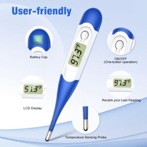 CHENGYOUDE Digital Oral Thermometer for Fever,Thermometer for Adults with 10 Seconds Fast Reading, Basal Thermometer with Accurate & Easy to use for Adults and Kids.