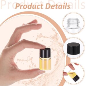 BENECREAT 60Pcs 5ml(0.17oz) Clear Glass Vials with Screw Caps, Small Liquid Sample Vial, Glass Refillable Bottle with Black Lid and Plastic Stoppers for Essential Oils Cosmetic, 35x22mm