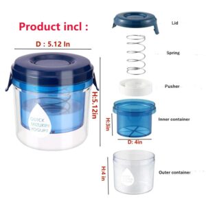 Generic Greek Yogurt Strainer with Lid.Yogurt Filter with Ultra Fine Mesh,to Makes small batches(450g) of Thick Creamy Greek or Coconut Yogurt, 5.12*5.12*5.12inch, Clear and bule