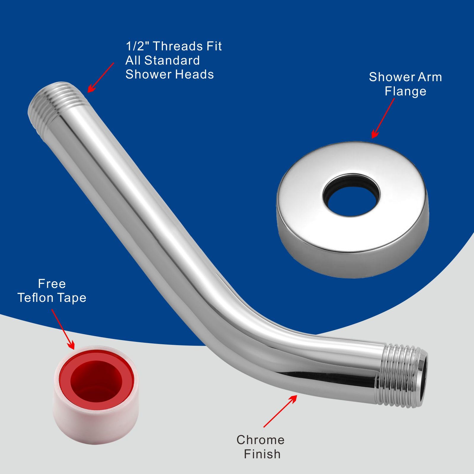 Eolax 8 Inch Shower Arm and Flange, Made of Stainless Steel, Wall-Mounted For Fixed Shower Head and Handheld Showerhead Mounts (8" Chrome)