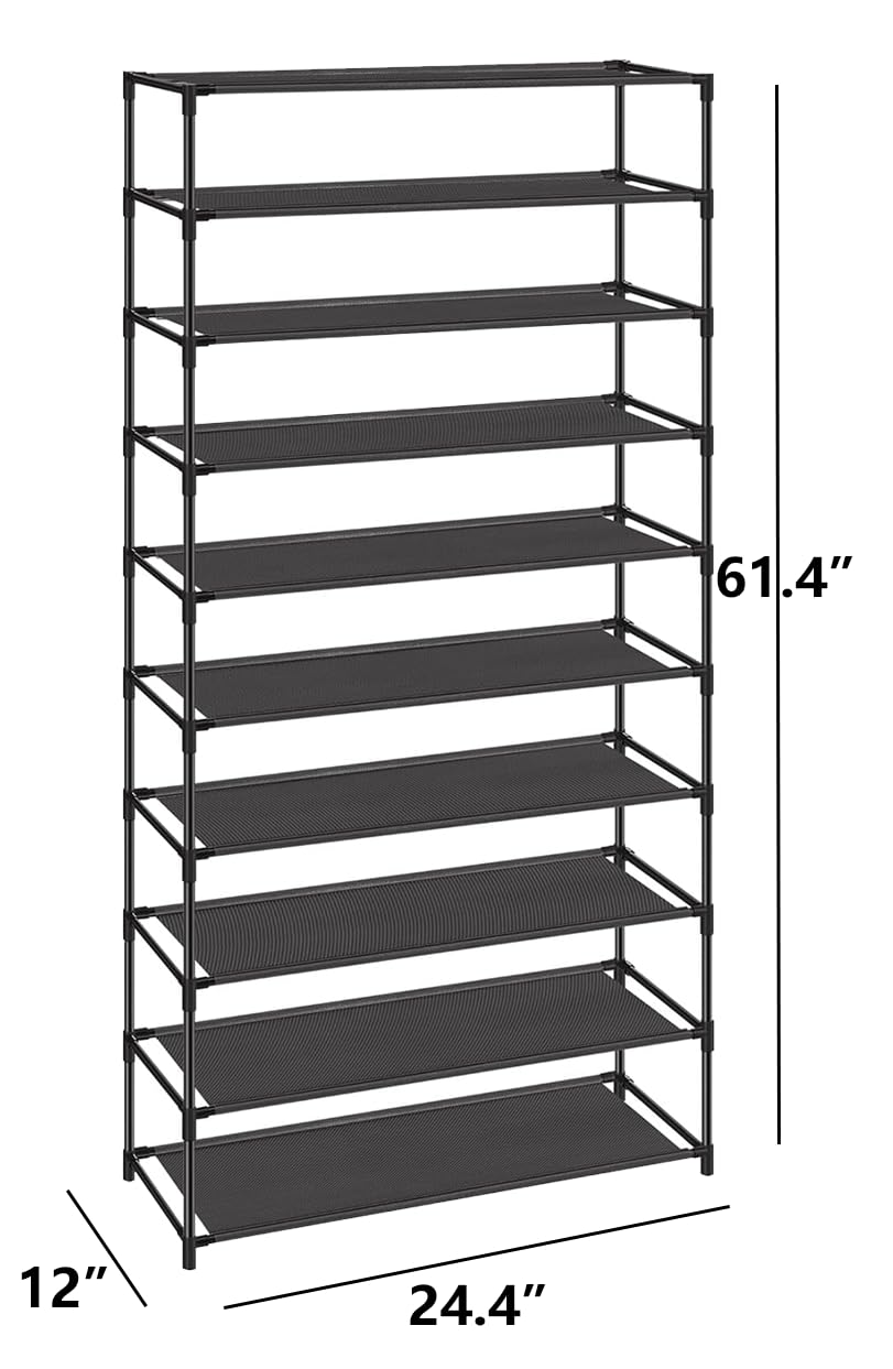 Generic 10 Tier 40 Pairs Shoe Rack, Stackable Sturdy Shoe Shelf, Tall Shoe Rack Organizer with Stainless Steel Frame (24.5 x 12 x 61.4) (L x W x H)