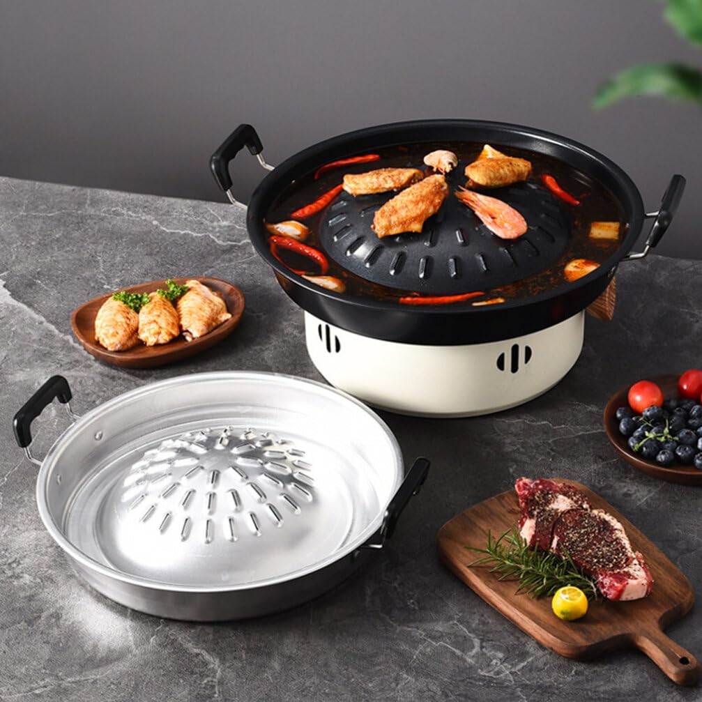 MAGICLULU Bulgogi Tray Pan Grill Topper Pan Korean Bbq Metal Grilling Tray Vegetable Egg Pork Beef Meat Grill Pan for Shabu Hot Pot Grilling Accessory