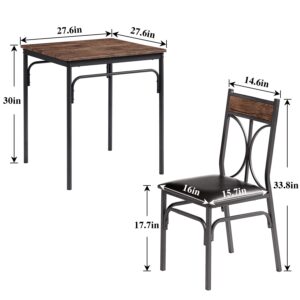 VECELO Kitchen Dining Room Table Set with 2 Chairs for Small Space, Apartment,Metal Steel Frame