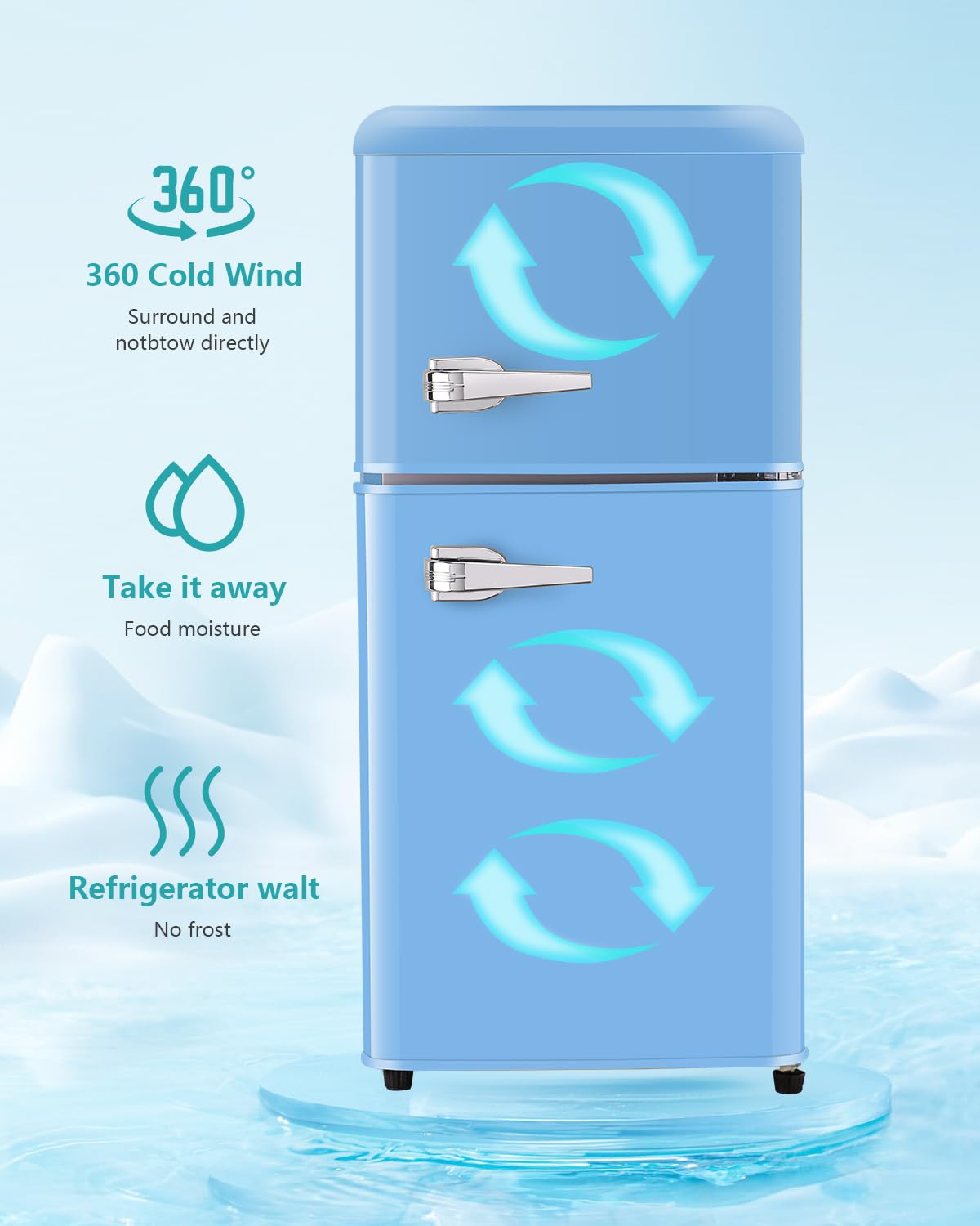 EUASOO FLS-80-Blue 3.5Cu.Ft Compact Refrigerator, Small Refrigerator with freezer, Retro Fridge with Dual Door, 7 Level Adjustable Thermostat for Garage, Dorm,Bedroom, Office, Apartment