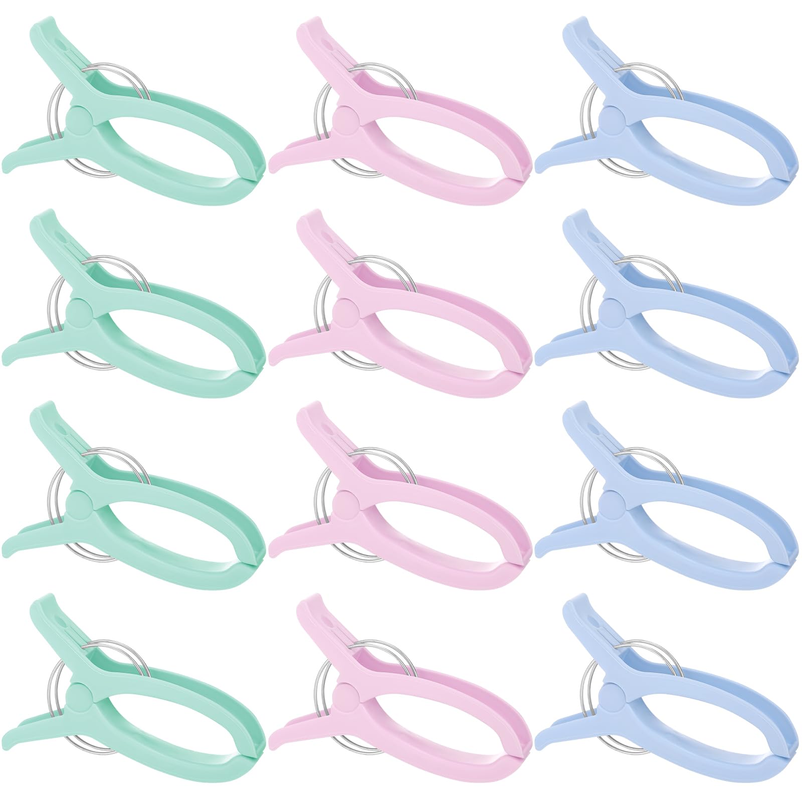 Yousoontic 12 Pcs Sew Jumbo Quilting Clamps Beach Towel Clips Blanket Clothes Pin Plastic Quilt Clamps Extra Large Clips for Sewing Crafting Fabric Clothes Cruise Vacation, 3 Colors