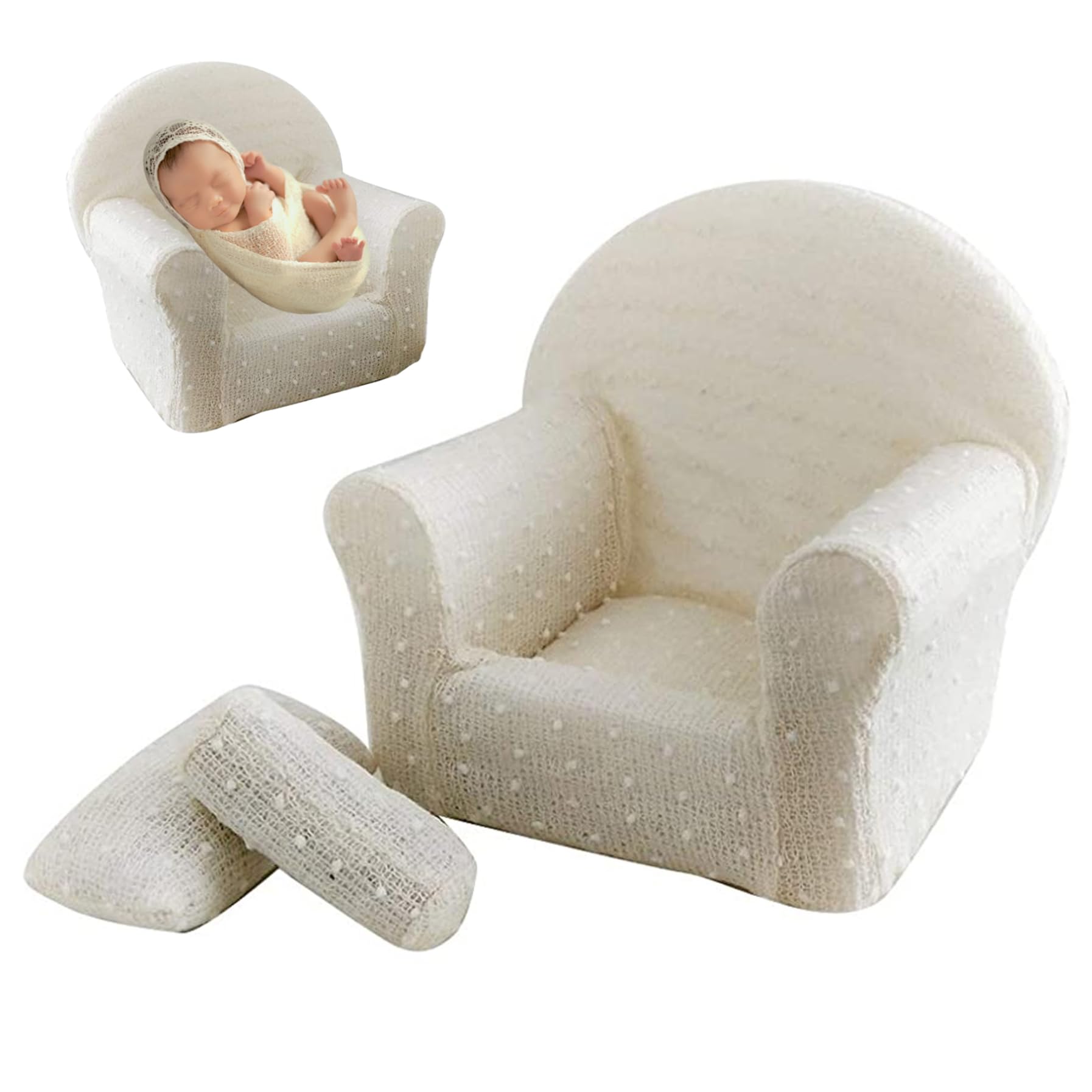 ZHOUBINGBING Baby Sofa Cuddly Sherpa Toddler Armchair Couch Kids Mini Sofa with 2 Chair Armrests Infant Photography Prop White for 1-2 Month