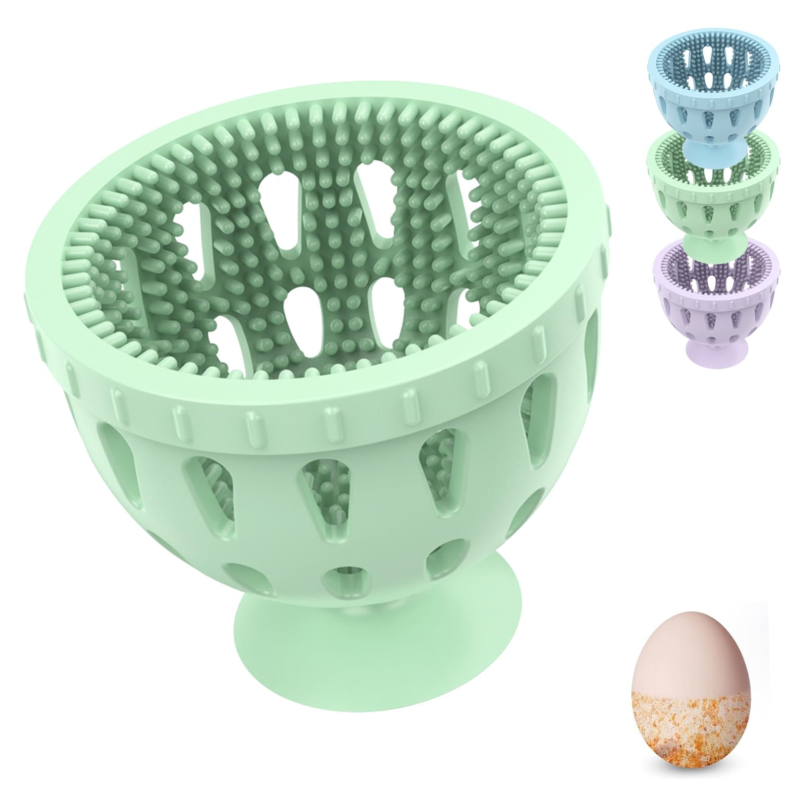 KITHELP Egg Brush Cleaner, Silicone Egg Cleaner for Fresh Eggs, Soft Egg Washer Rotary Egg Washer Reusable and Easy to Clean Egg Washing Brush for Egg Duck Egg Goose Egg (Green)