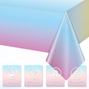 3 Pack Pastel Rainbow Plastic Tablecloth Party Decorations, Pastel Disposable Table Covers for Rectangle Tables, Rainbow Table Cloth for Birthday Baby Shower Wedding Party Supplies, 54x108Inch