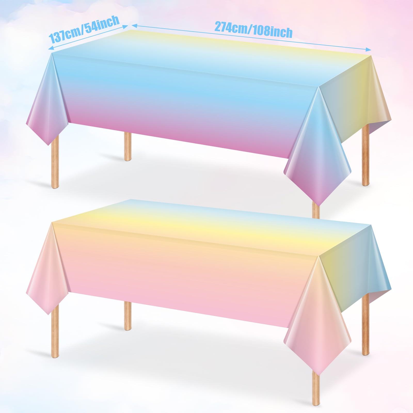 3 Pack Pastel Rainbow Plastic Tablecloth Party Decorations, Pastel Disposable Table Covers for Rectangle Tables, Rainbow Table Cloth for Birthday Baby Shower Wedding Party Supplies, 54x108Inch