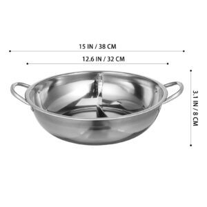 LALAFINA Shabu Shabu Pot Hot Pot with Divider 304 Stainless Steel Hot Pot with Dual Handle Chinese Hot Pot for Family Gathering, Silver 32cm