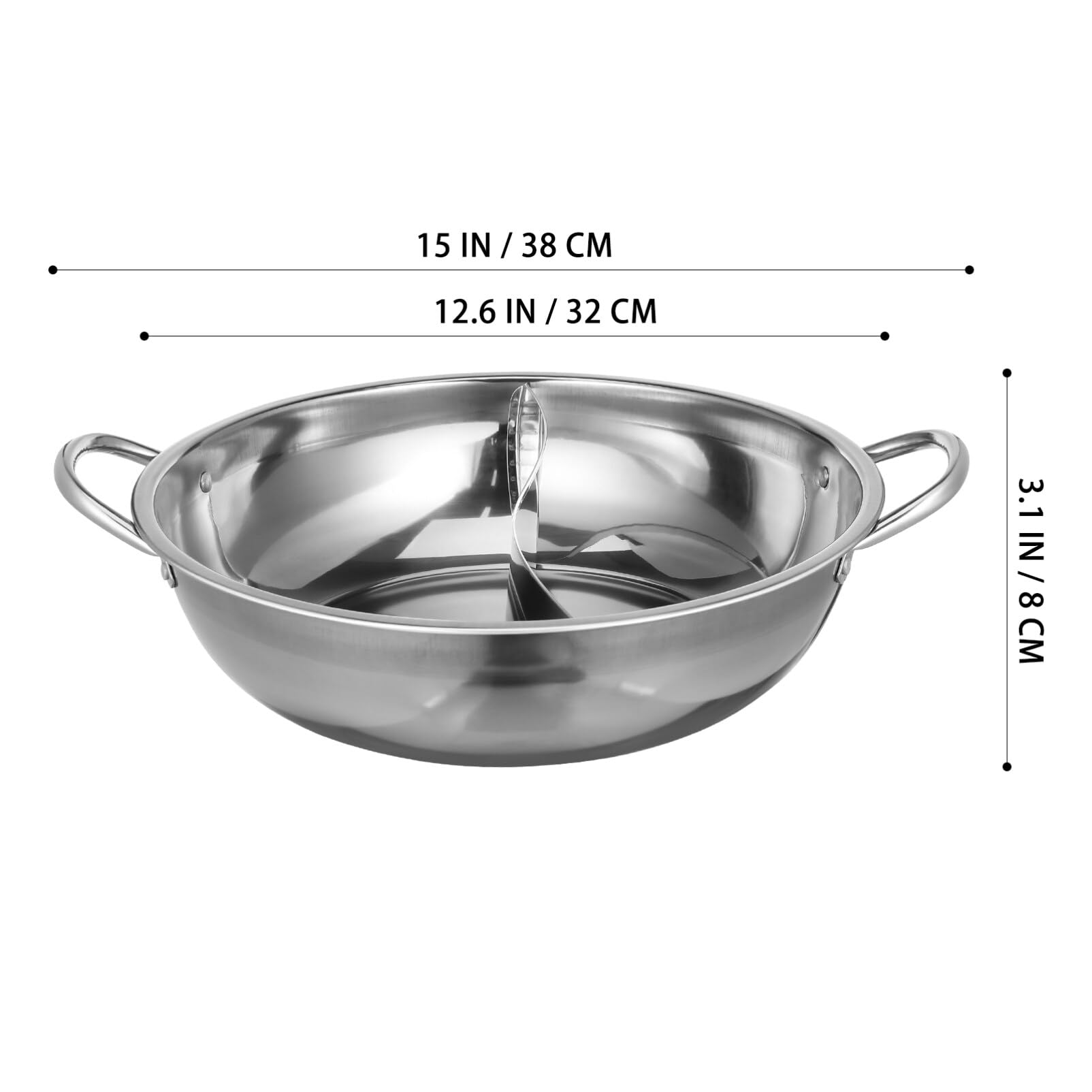 LALAFINA Shabu Shabu Pot Hot Pot with Divider 304 Stainless Steel Hot Pot with Dual Handle Chinese Hot Pot for Family Gathering, Silver 32cm