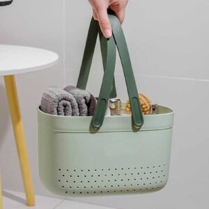 Enforose Portable Shower Caddy Basket with Ventilation Holes Large Capacity Plastic Storage Basket with Handles for Bathroom (green)